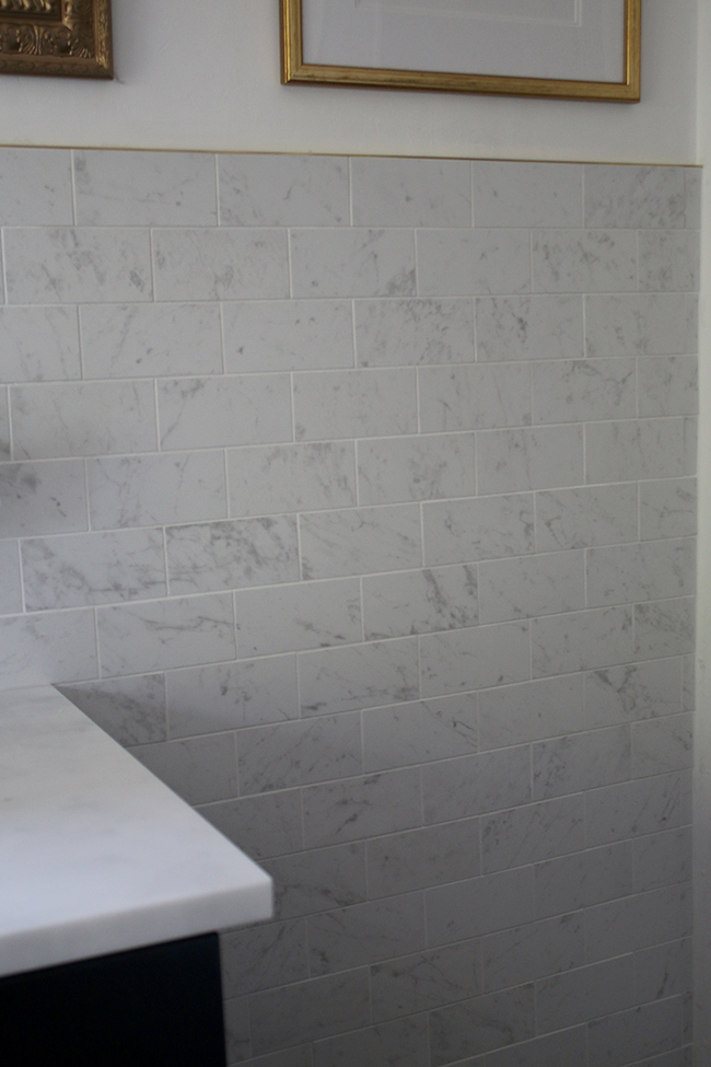 A closer look at my marble effect porcelain kitchen tiles from Tile Mountain